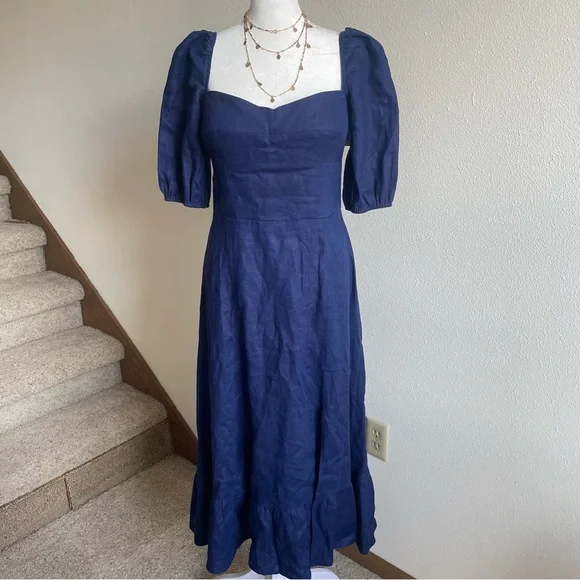 Reformation Belgium Linen Midi Puff Sleeve Dress Anthropologie